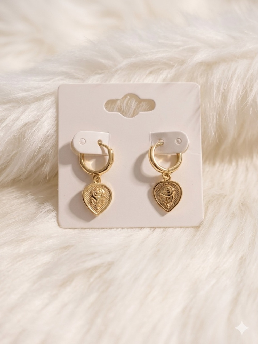 14k Gold - Filled Rose Heart Drop Hoop Earrings - Women Jewelry